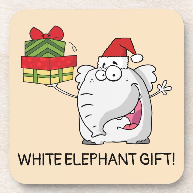 White Elephant Santa Hat Gifts Cartoon Coaster (Front)