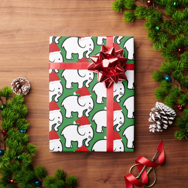White Elephant Santa Hat Wrapping Paper Roll (Holiday Gift)
