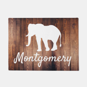 White Elephant Silhouette & Wood   Personalised Doormat