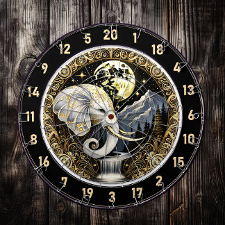 White Elephant Stands Beneath Golden Moon Dartboard