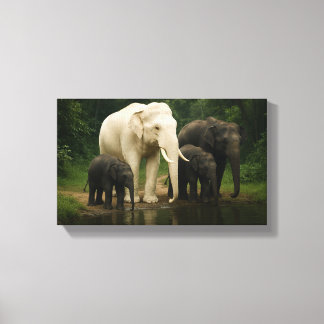 White elephant with family canvas print