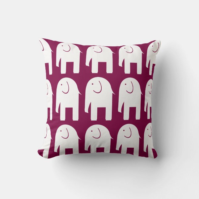 White Elephants on Burgundy Cushion (Front)