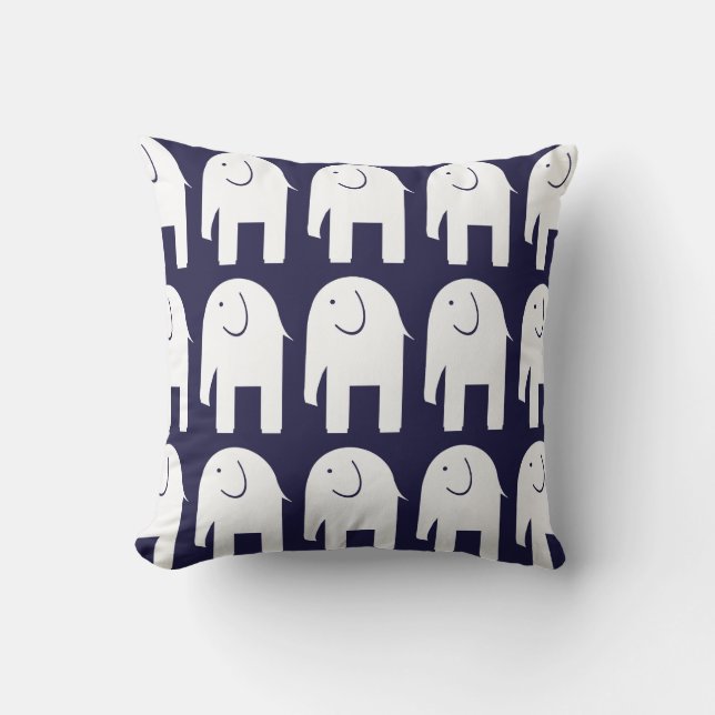 White Elephants on Dark Blue Cushion (Front)