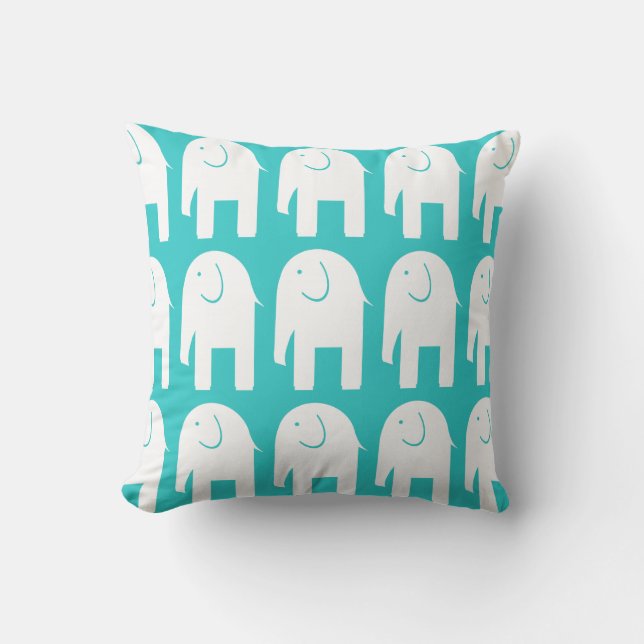 White Elephants on Turquoise Cushion (Front)