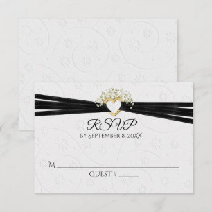  White Embossed Floral with Heart RSVP Card