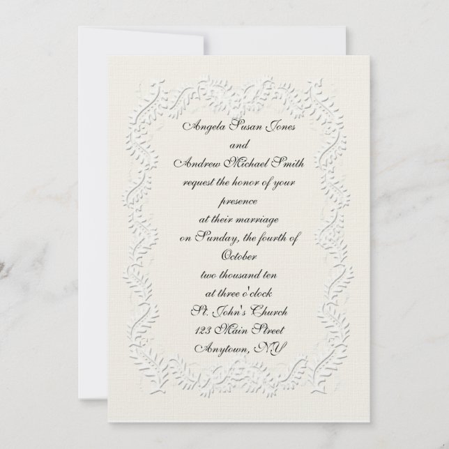 White Embossed-Look Invitation (Front)