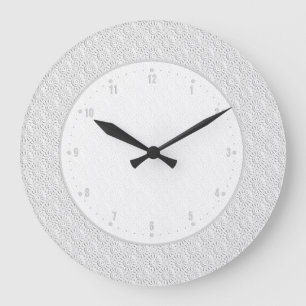 White Embossed Ornate Circles Seamless Pattern Large Clock