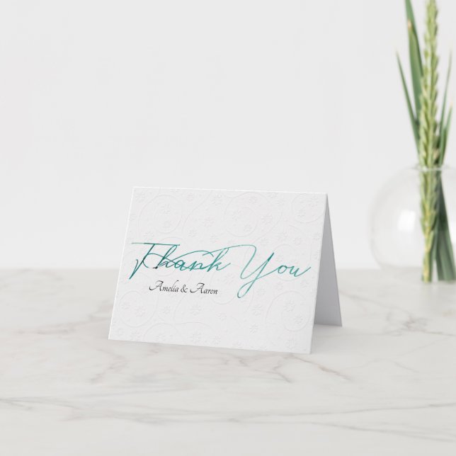 White Embossed Wedding Thank You Card (Front)