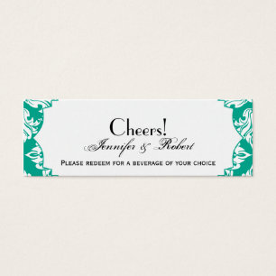White Emerald Green Damask Wedding Drink Ticket