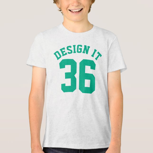 White & Emerald Green Kids | Sports Jersey Tri-Blend Shirt (Front)