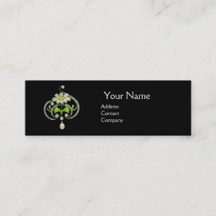 WHITE ENAMEL FLOWER ,PEARLS AND DIAMONDS JEWEL MINI BUSINESS CARD