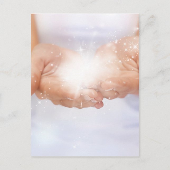 white energy healing hands reiki healer shaman postcard (Front)
