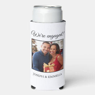 White Engagement Party Photo Happily Ever After Seltzer Can Cooler
