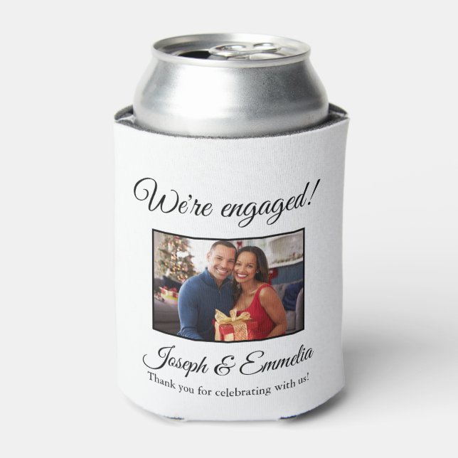 White Engagement Photo Couple Photo, Names Can Cooler (Can Front)