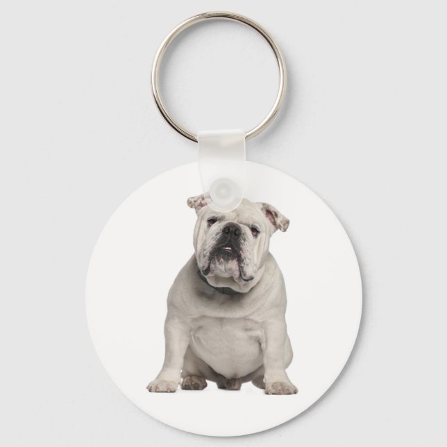 White English Bulldog Puppy Dog Keychain (Front)
