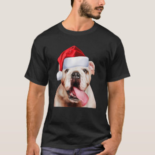 White English Bulldog Santa Hat Matching Christmas T-Shirt