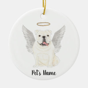White English Bulldog Sympathy Memorial  Ceramic Tree Decoration