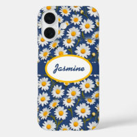 White English Daisies on Blue