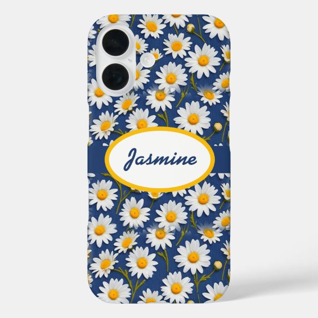 White English Daisies on Blue Case-Mate iPhone Case (Back)