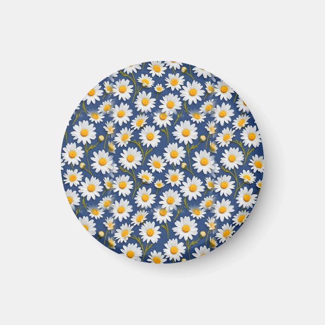 White English Daisies on Blue Magnet (Front)