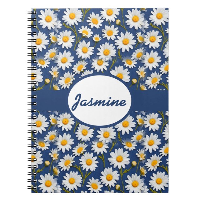 White English Daisies on Blue Notebook (Front)