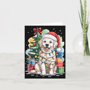 White English Golden Retriever Santa Hat Christmas Card