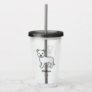 White English Staffie Cute Cartoon Dog & Name Acrylic Tumbler