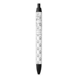 White English Staffie Cute Cartoon Dog & Name Black Ink Pen