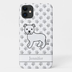 White English Staffie Cute Cartoon Dog & Name Case-Mate iPhone Case