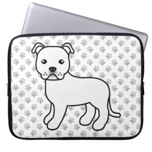White English Staffie Cute Cartoon Dog & Paws Laptop Sleeve