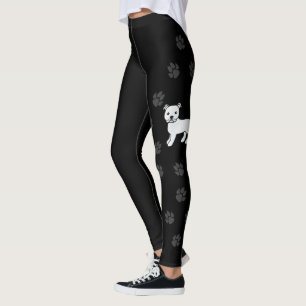 White English Staffie Cute Cartoon Dog & Paws Leggings