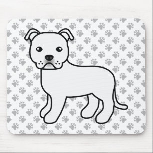 White English Staffie Cute Cartoon Dog & Paws Mouse Pad