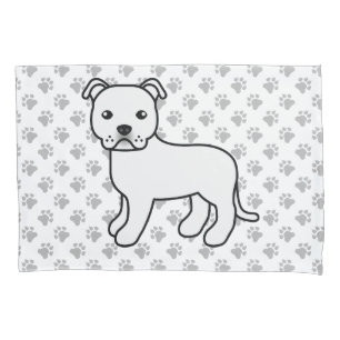 White English Staffie Cute Cartoon Dog & Paws Pillowcase