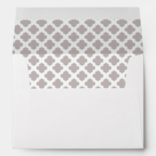 White Envelope Taupe Quatrefoil Lined