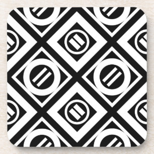 White Equal Sign Geometric Pattern on Black Coaster