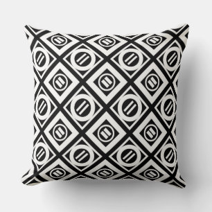 White Equal Sign Geometric Pattern on Black Cushion