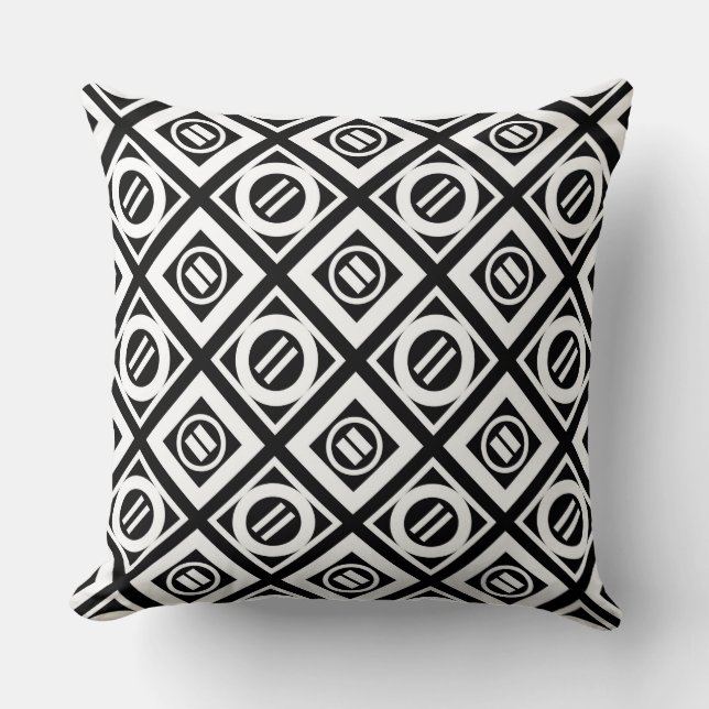 White Equal Sign Geometric Pattern on Black Cushion (Front)