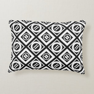 White Equal Sign Geometric Pattern on Black Decorative Cushion