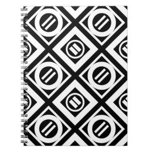 White Equal Sign Geometric Pattern on Black Spiral Notebook