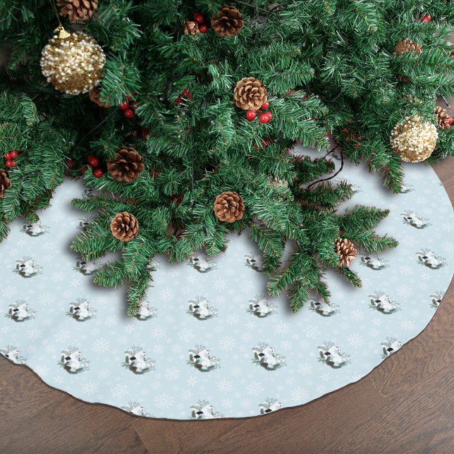 White Ermine Blue Christmas Snowflakes  Brushed Polyester Tree Skirt (Creator Uploaded)
