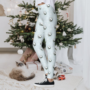 White Ermine Blue Christmas Snowflakes Leggings