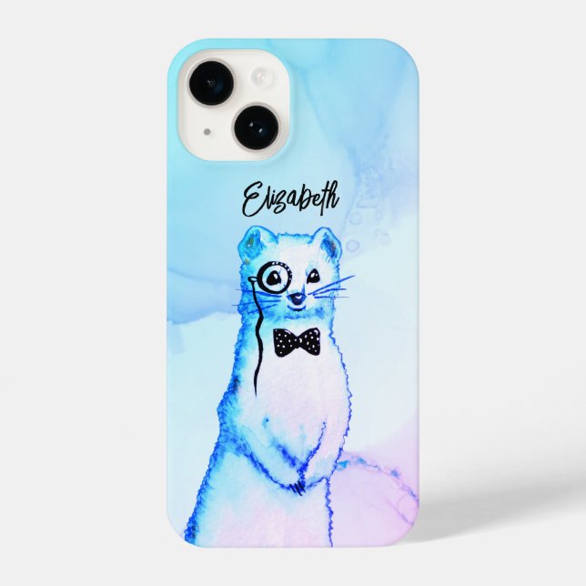 White Ermine Watercolor Art Girl Name iPhone Case (Back)