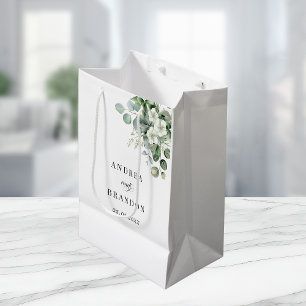 White Eucalyptus Floral Minimalist Elegant Wedding Medium Gift Bag