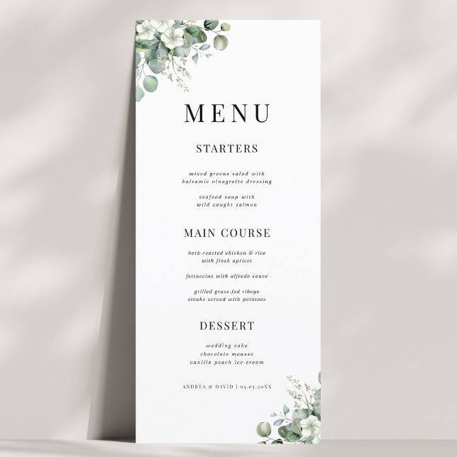 White Eucalyptus Floral Summer Nature Wedding Menu (Creator Uploaded)