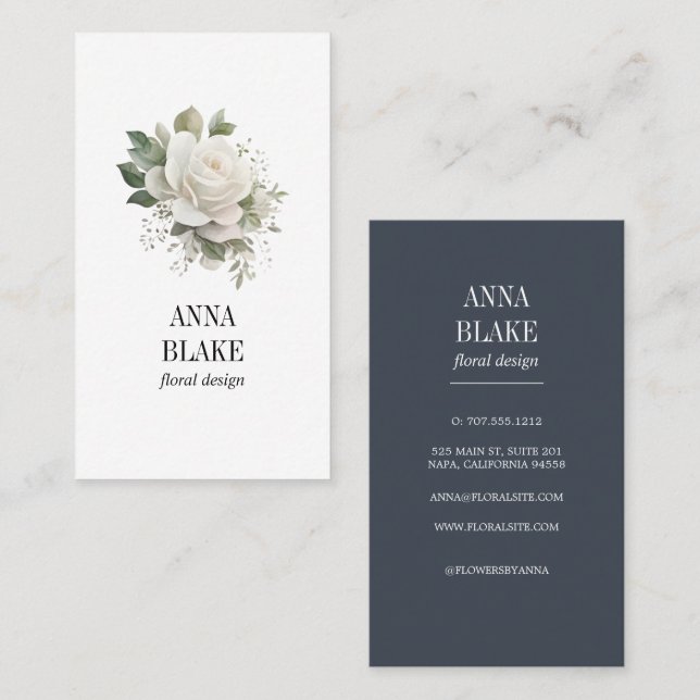 White Eucalyptus Flower Vertical Business Card (Front/Back)