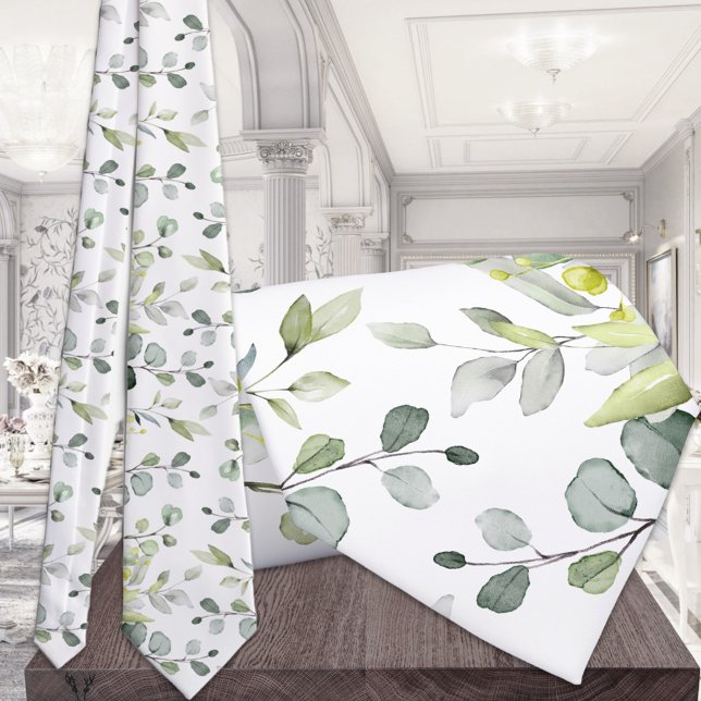 White Eucalyptus Greenery Wedding Tie (Creator Uploaded)