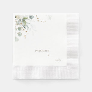 White Eucalyptus Personalised Wedding Cocktail Napkin