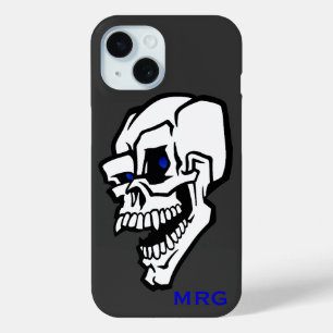 White Evil Skull with Blue Eyes  iPhone 15 Case