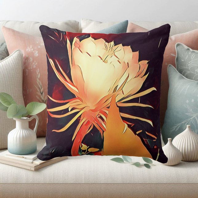 White Exotic Flower Bramha Lotus Floral Watercolor Cushion (White Exotic Flower Bramha Lotus Floral Watercolor Throw Pillow)