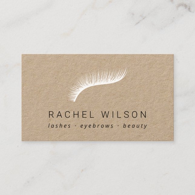 White eyelash Rustic kraft makeup artist lash Business Card (Front)